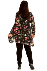 1503 Floral Print A-Line Chiffon Shirt