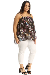 1768 Butterfly Frill Chiffon Cami Top