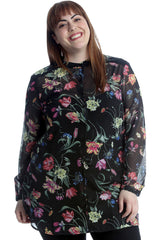 1548 Bold Floral Print Ban Collar Shirt