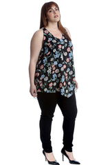 1525 Multi Floral Print Chiffon Hanky Hem Top