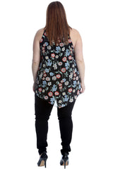 1525 Multi Floral Print Chiffon Hanky Hem Top