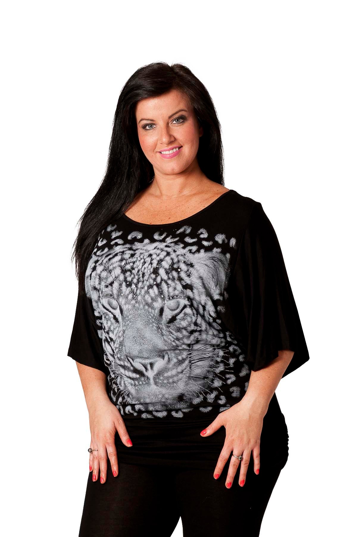 1003 Leopard Sequin Batwing Top