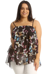 1768 Butterfly Frill Chiffon Cami Top