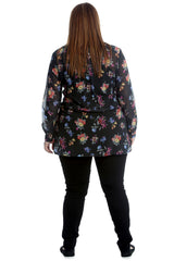 1546 Floral Print Ban Collar Shirt