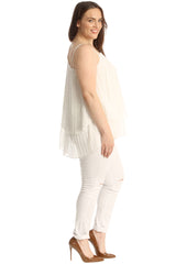 1766 Plain Chiffon Pleated Frill Top