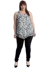 1524 Small Floral Print Chiffon Hanky Hem Top