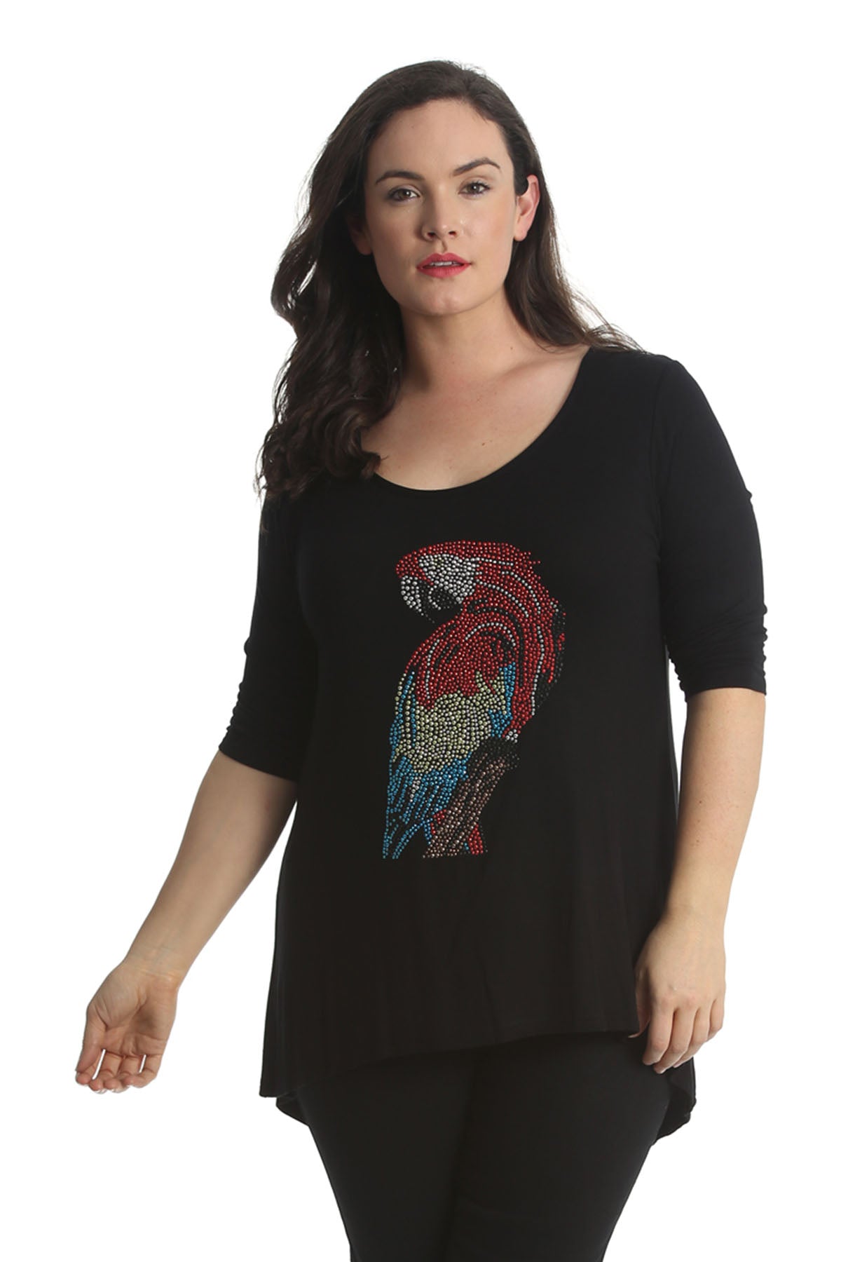 1411 Studded Parrot Dip Hem Top