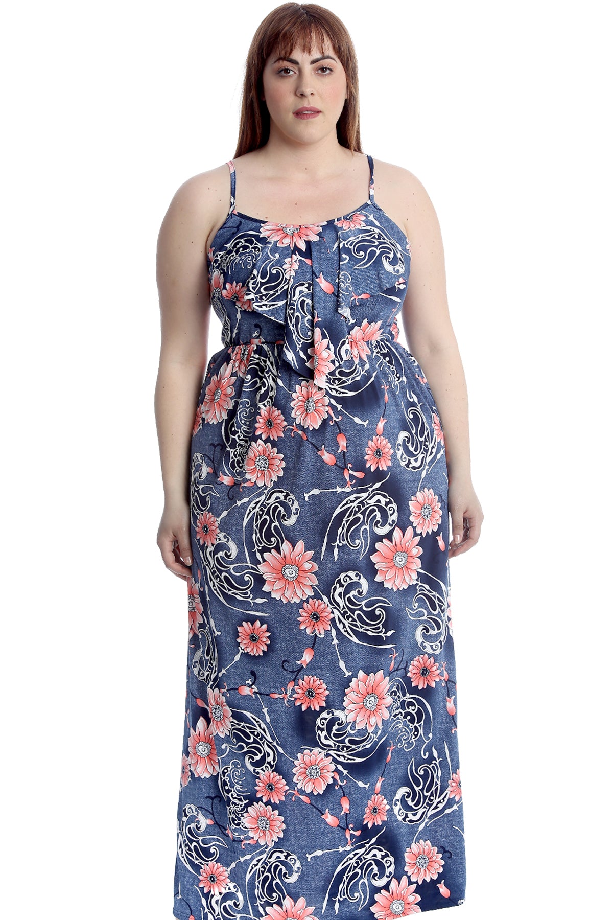 2260 Floral Print Frill Maxi Dress