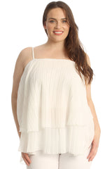 1766 Plain Chiffon Pleated Frill Top