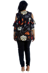 1311 Floral Print Cold Shoulder Top