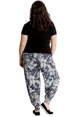 7147 Floral Navy Print Harem Trouser