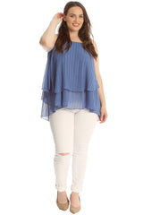 1766 Plain Chiffon Pleated Frill Top