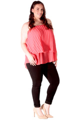 1766 Plain Chiffon Pleated Frill Top