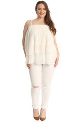 1766 Plain Chiffon Pleated Frill Top