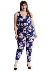 8044 Floral Print Cuffed Jumpsuit