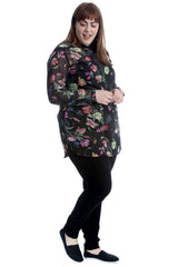 1548 Bold Floral Print Ban Collar Shirt