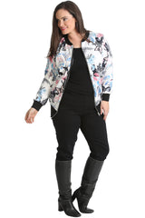 3185 Floral & Butterfly Print Bomber Jacket