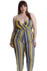 8045 Stripe Print Crossover Jumpsuit