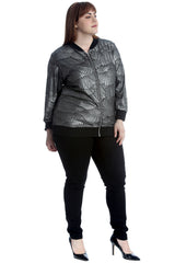 3245 Metallic Feather Embossed Bomber Jacket