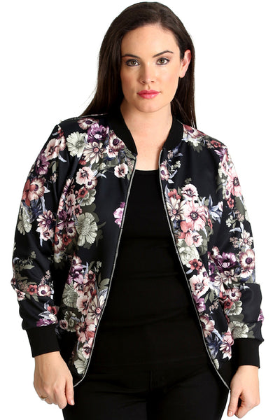 Floral bomber jacket plus size on sale