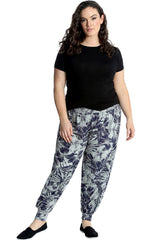 7147 Floral Navy Print Harem Trouser