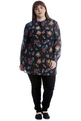 1546 Floral Print Ban Collar Shirt