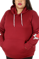 3226 Ribbed Floral Sleeves Hoodie