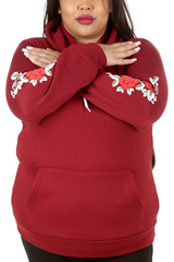 3226 Ribbed Floral Sleeves Hoodie