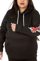 3226 Ribbed Floral Sleeves Hoodie