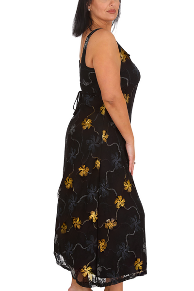 2174 Floral Foil Print Maxi Dress
