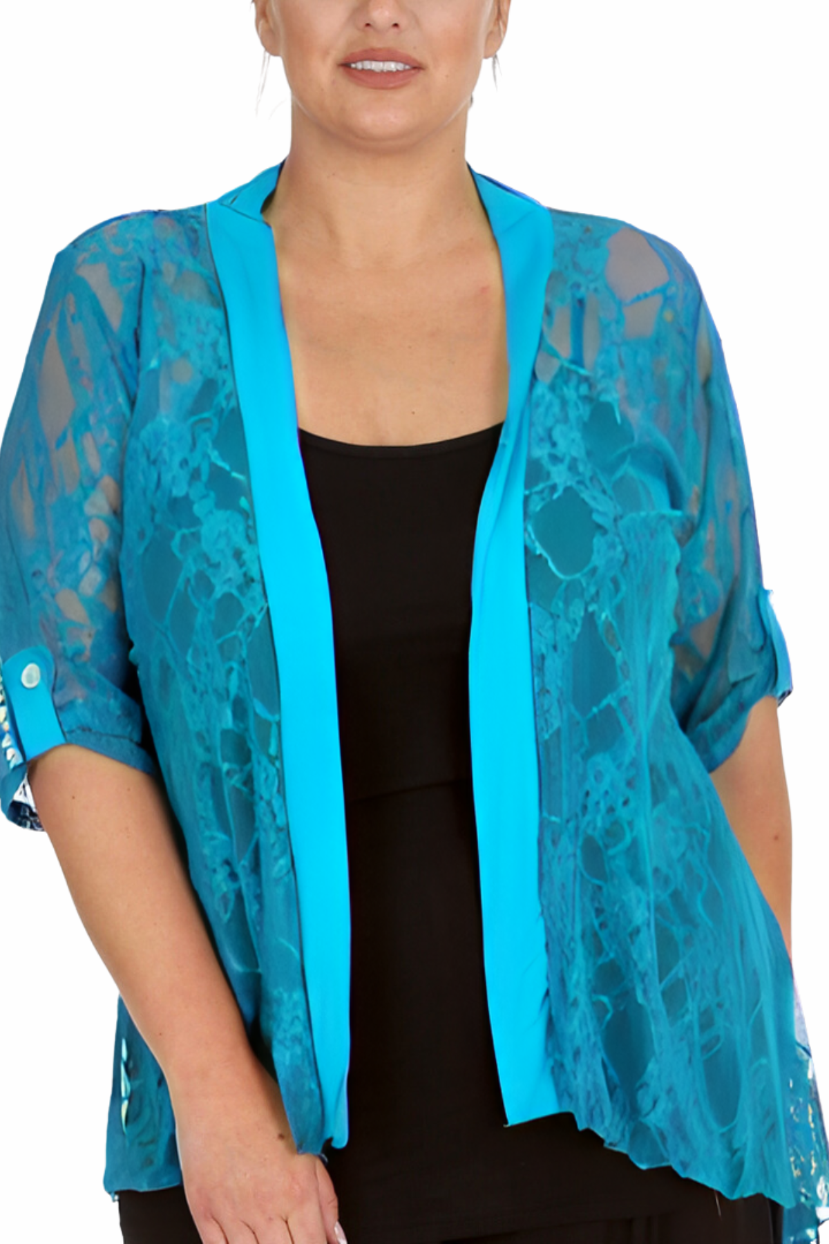 3072 Diamante Button Sleeve Cardigan Chic Shine