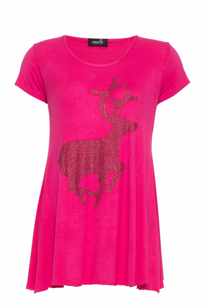 Festive Studded Reindeer Dip Hem Top