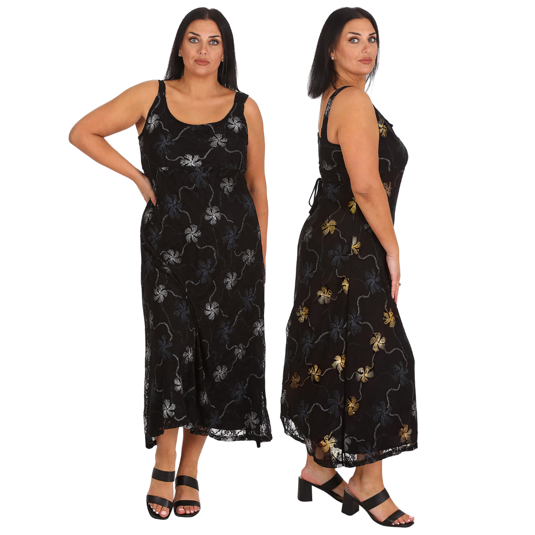 2174 Floral Foil Print Maxi Dress