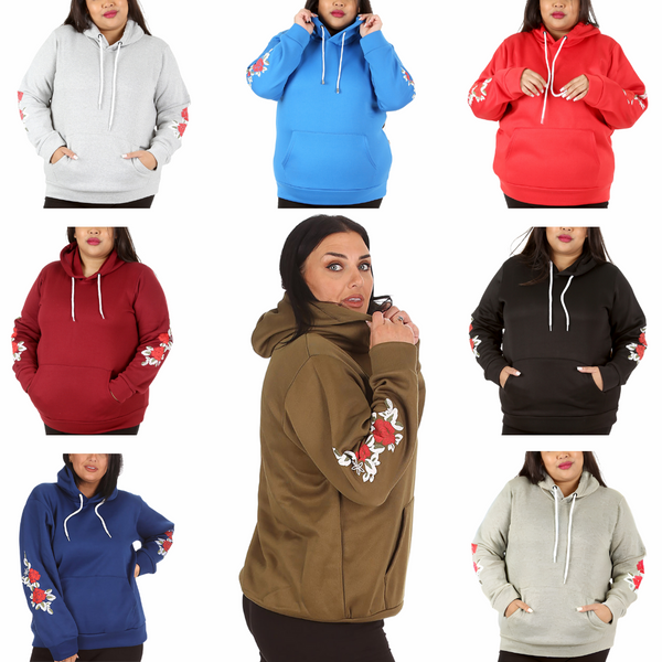 3226 Ribbed Floral Sleeves Hoodie