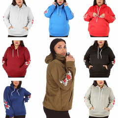 3226 Ribbed Floral Sleeves Hoodie