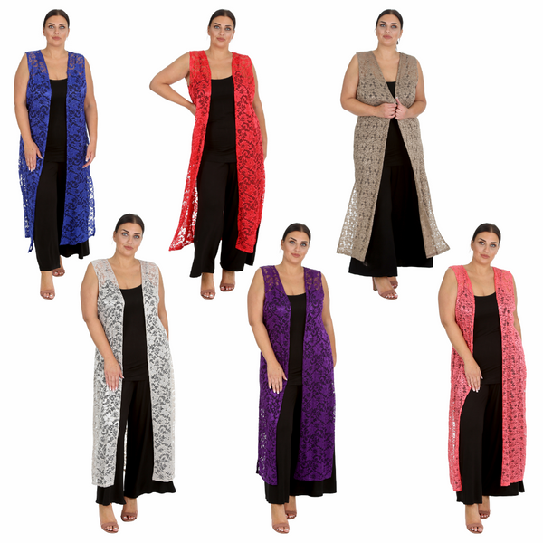 3198 Lace Sleeveless Open Front Cardigan