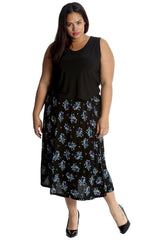 5015 Floral Print Maxi Skirt Black