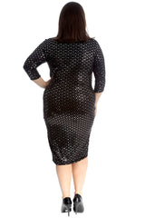 2212 Polka Dot Foil Midi Dress