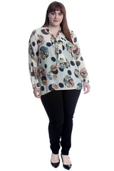 1645 Front Tie Floral Polka Dot Top