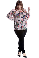 1645 Front Tie Floral Polka Dot Top