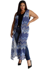 3222 Wave Print Open Front Cardigan
