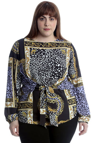 1540 Abstract Print Front Tie Top