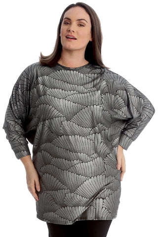 1744 Textured Wing Print Glitter Top