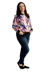 3232 Miami Palm Tree Print Bomber Jacket