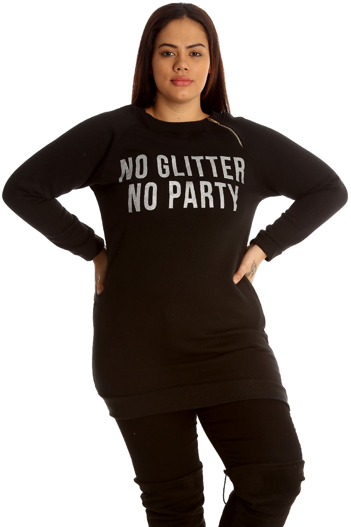 3124 No Glitter No Party Print Zip Sweatshirt