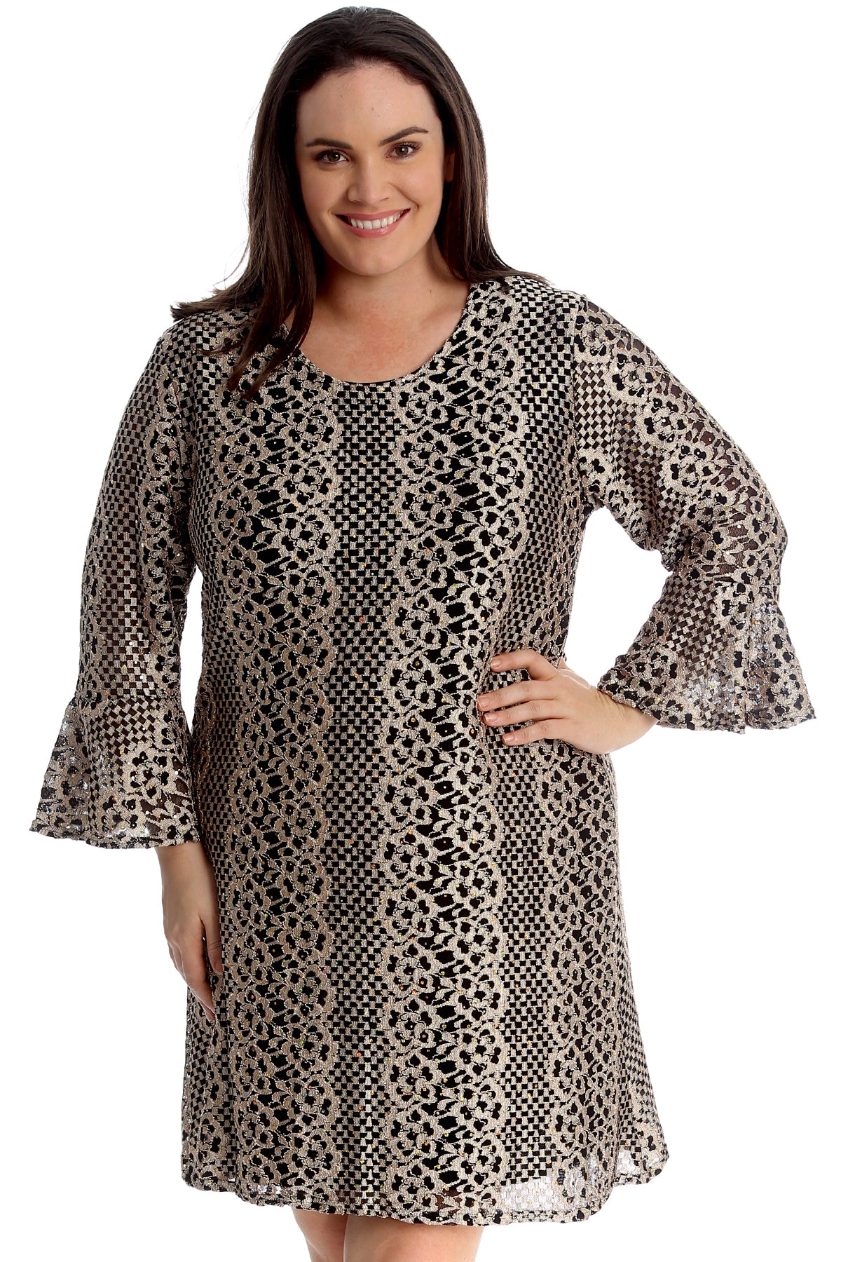 2284 Bell Sleeve Crochet Lace Tunic