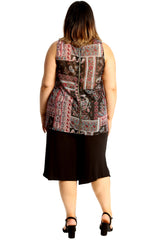1704 Paisley Print Zip Back Chiffon Top