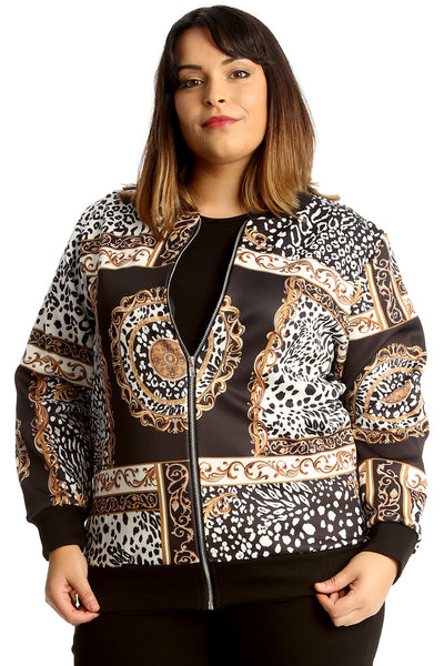 3258 Geomatric Leopard Print Bomber Jacket