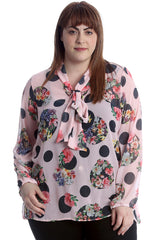 1645 Front Tie Floral Polka Dot Top