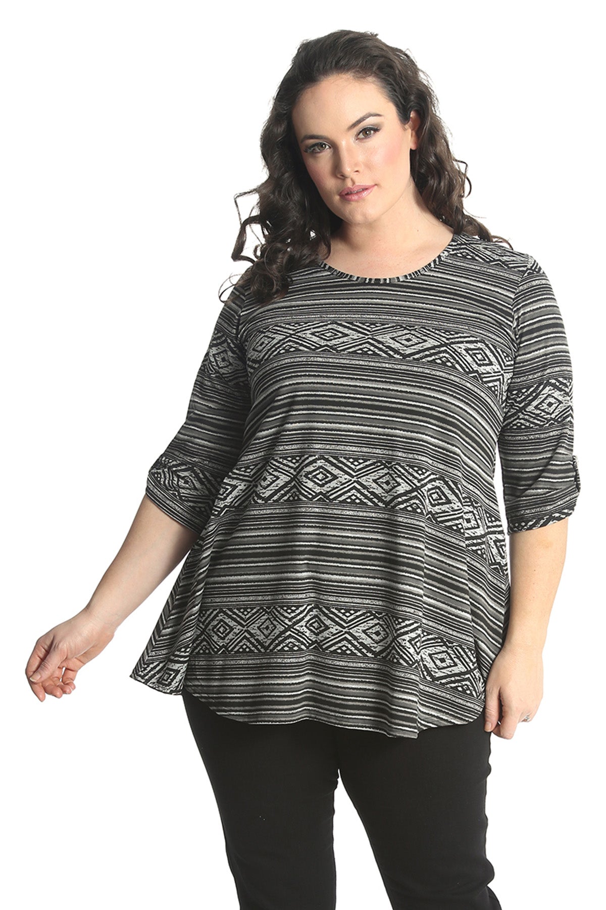 1577 Tribal Print 2 Button Top
